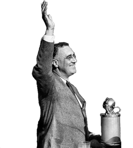 Franklin Delano Roosevelt waving.